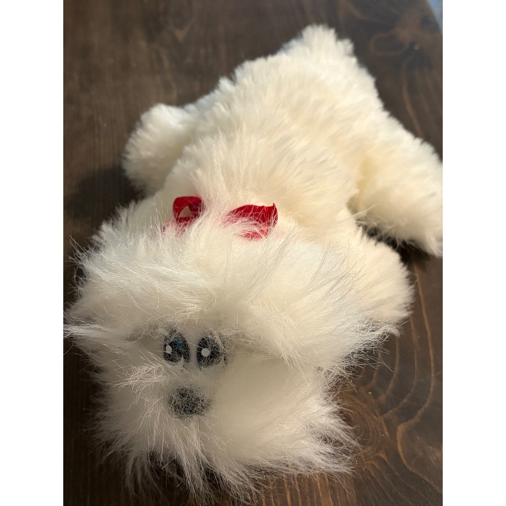 Vintage Tonka Pound Puppies Furries White Dog Red Bow